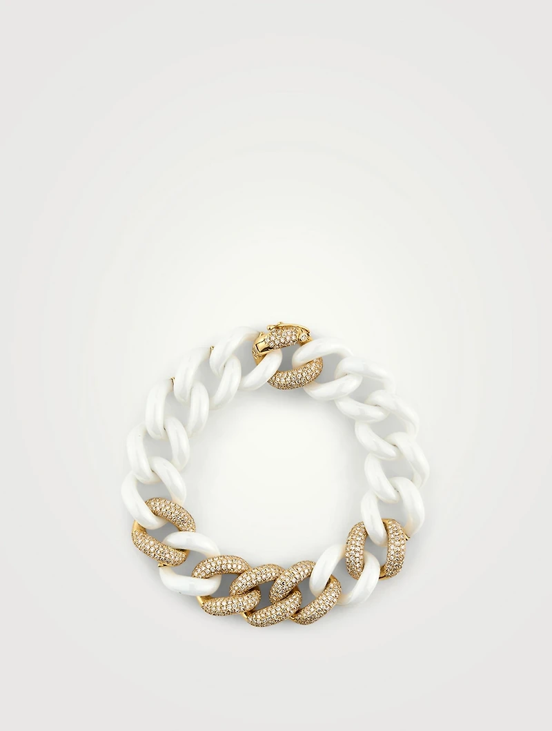 Jumbo 18K Gold And Ceramic Link Bracelet With Diamonds