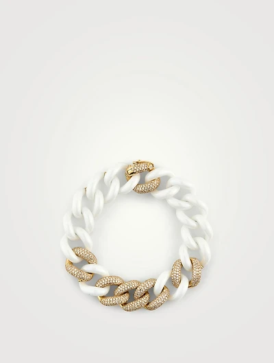 Jumbo 18K Gold And Ceramic Link Bracelet With Diamonds