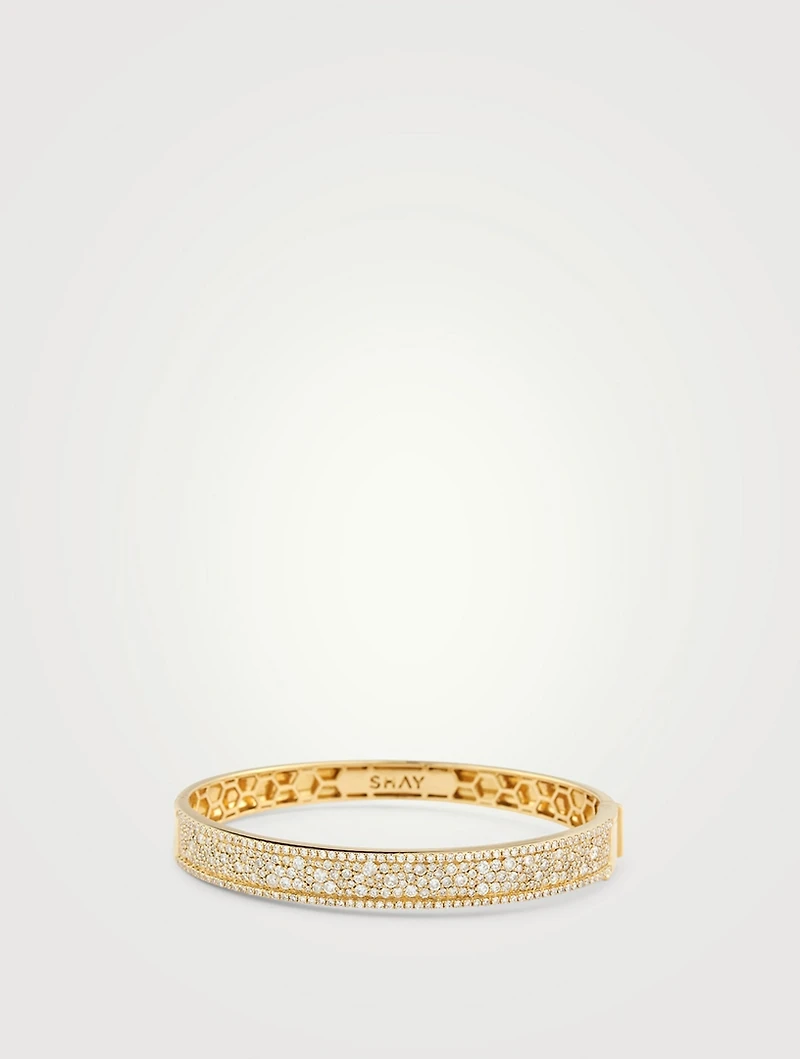 18K Gold Nameplate Bangle Bracelet With Pavé Diamonds