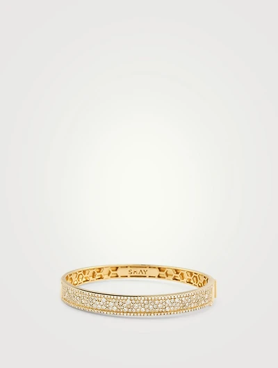 18K Gold Nameplate Bangle Bracelet With Pavé Diamonds