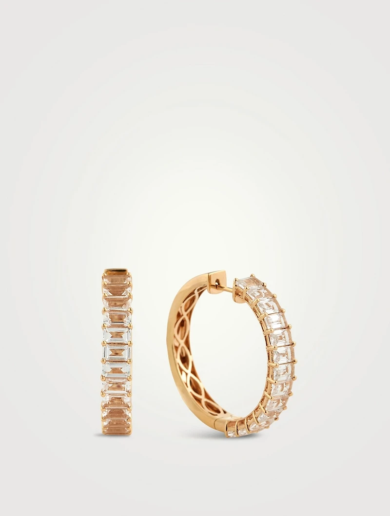 18K Rose Gold Eternity Hoop Earrings With White Topaz