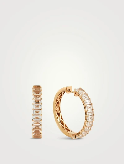 18K Rose Gold Eternity Hoop Earrings With White Topaz