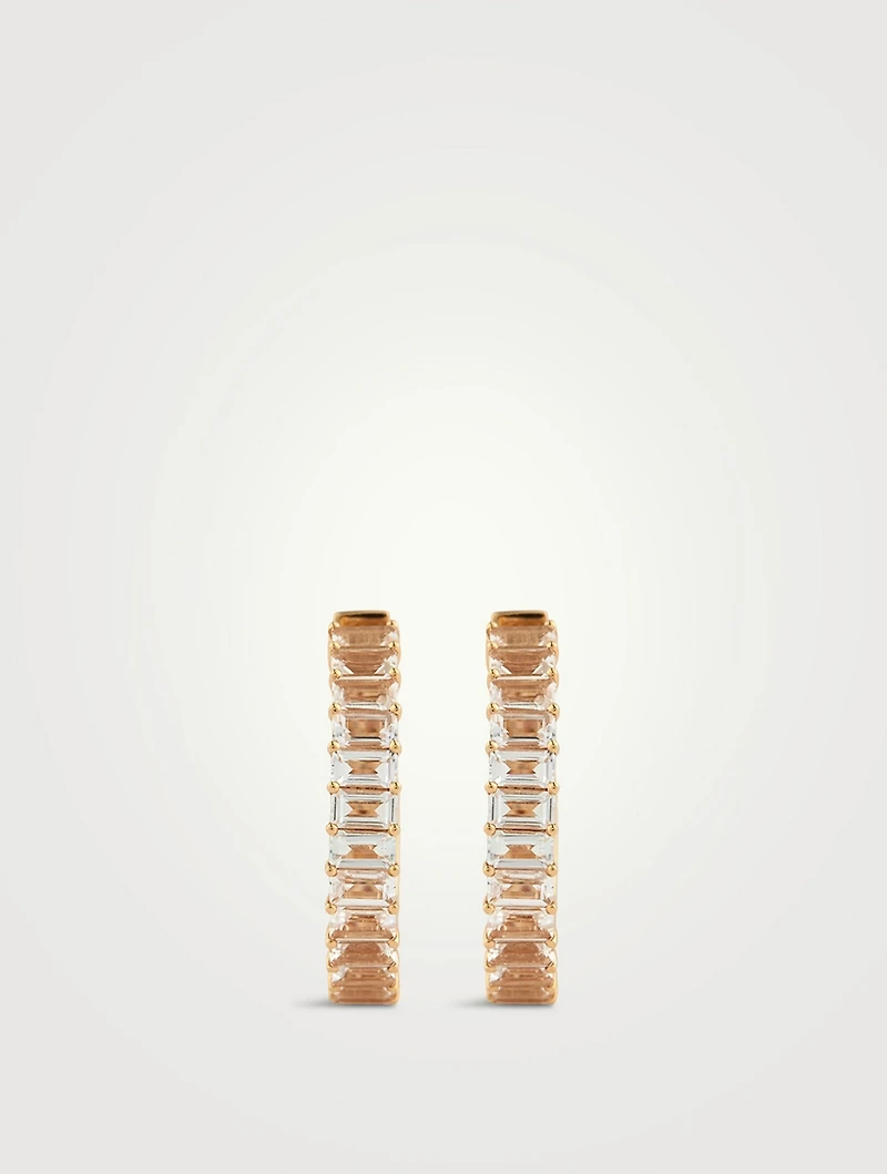 18K Rose Gold Eternity Hoop Earrings With White Topaz