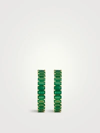 18K Gold Eternity Hoop Earrings With Emerald