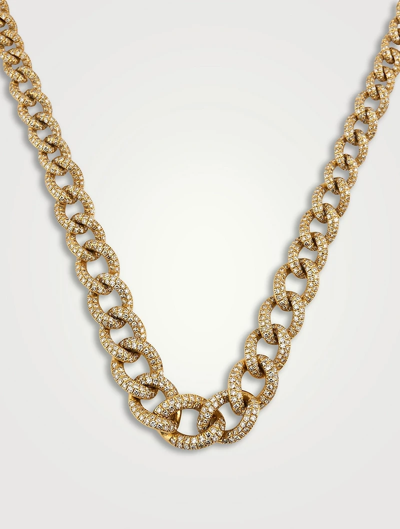 18K Gold Graduated Curb Chain Necklace With Diamonds