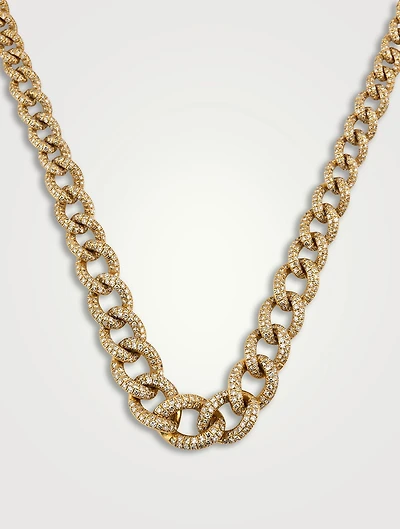18K Gold Graduated Curb Chain Necklace With Diamonds