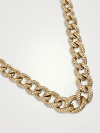 18K Gold Graduated Curb Chain Necklace With Diamonds