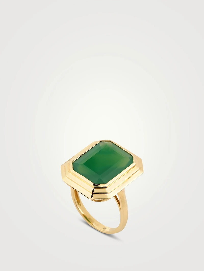 18K Gold Green Onyx Portrait Step Ring