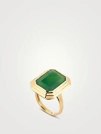 18K Gold Green Onyx Portrait Step Ring