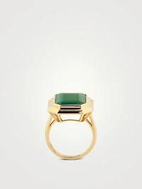 18K Gold Green Onyx Portrait Step Ring