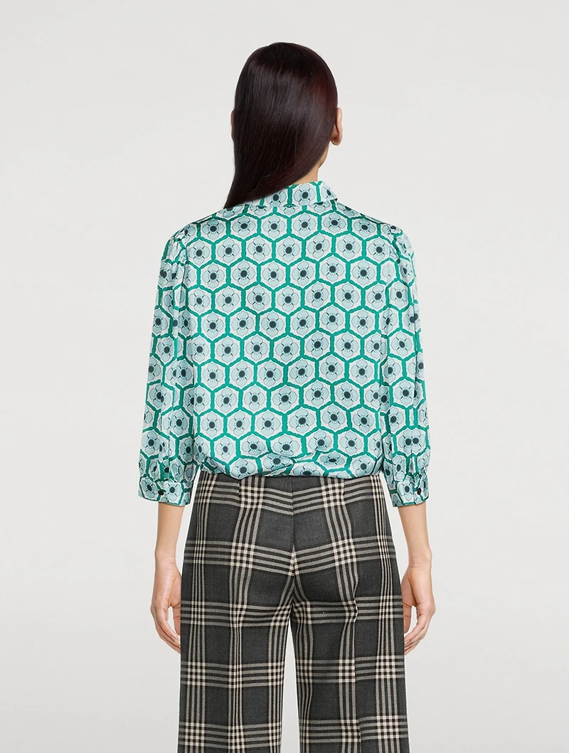 Satin Shirt Geometric Print