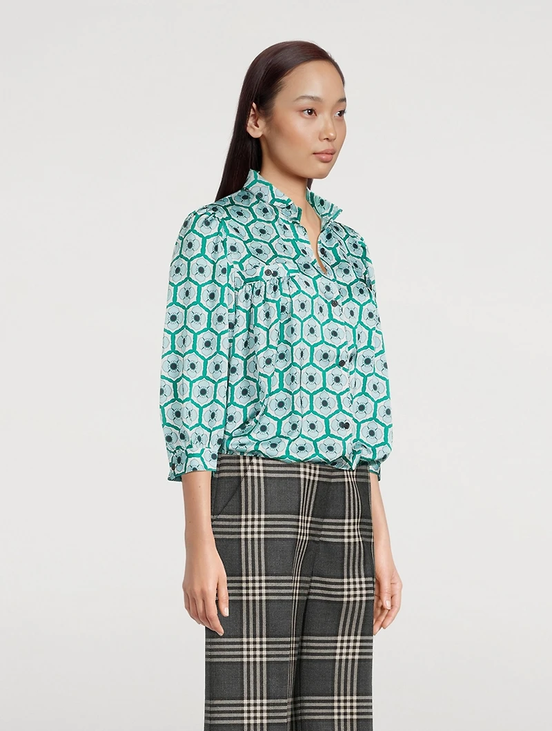 Satin Shirt Geometric Print