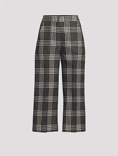 Wide-Leg Wool Trousers Plaid Print