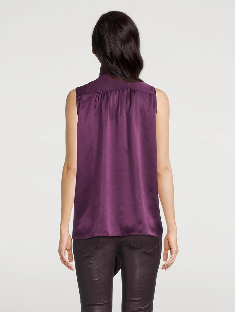 Femme Tie-Neck Sleeveless Silk Blouse