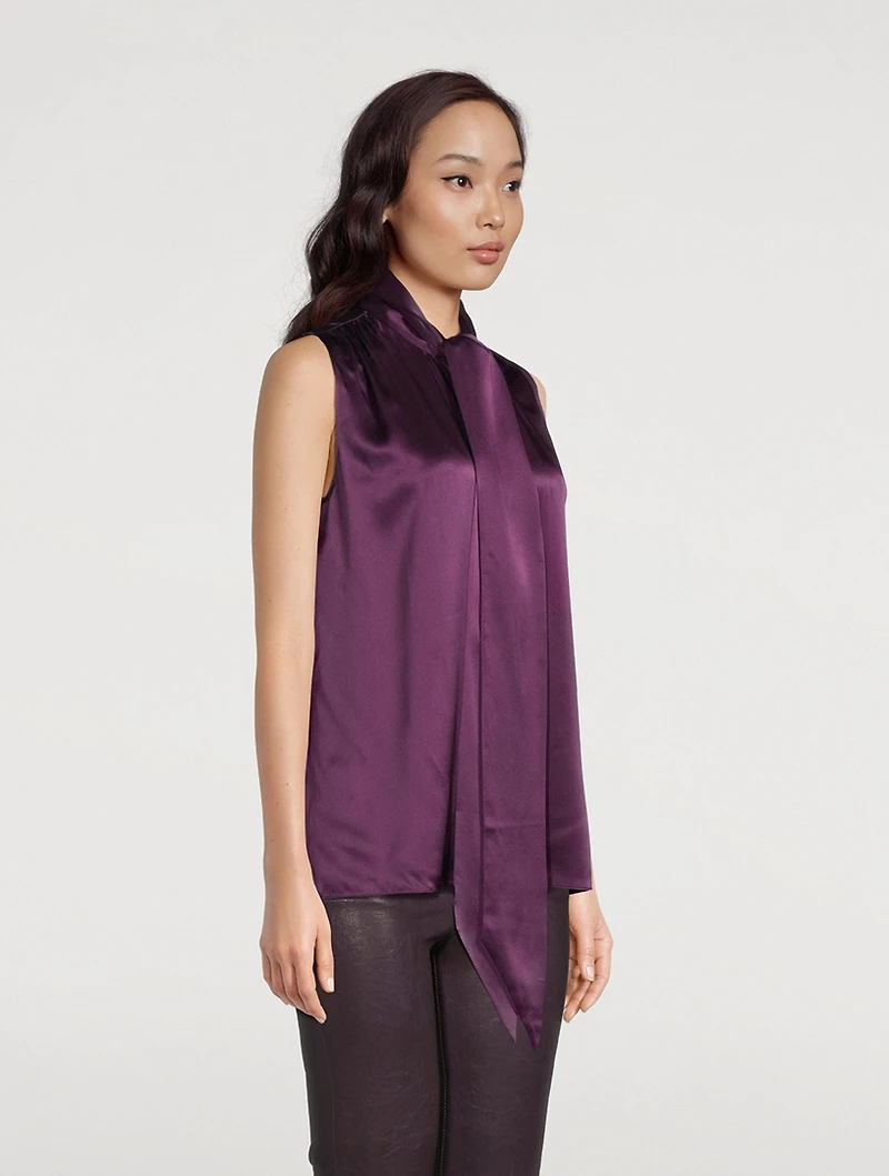 Femme Tie-Neck Sleeveless Silk Blouse