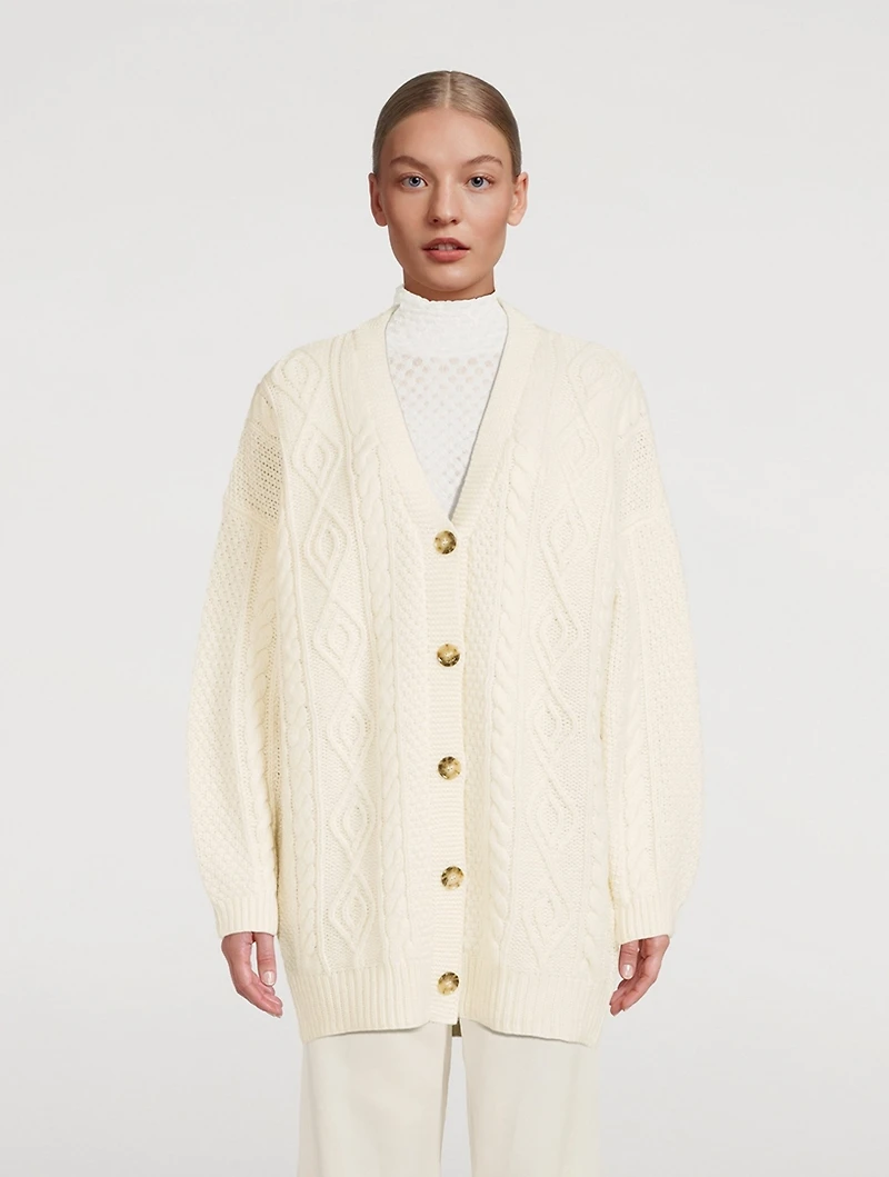 Oversized Cable-Knit Wool Cardigan