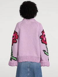 Flower Wool Sweater Jacket