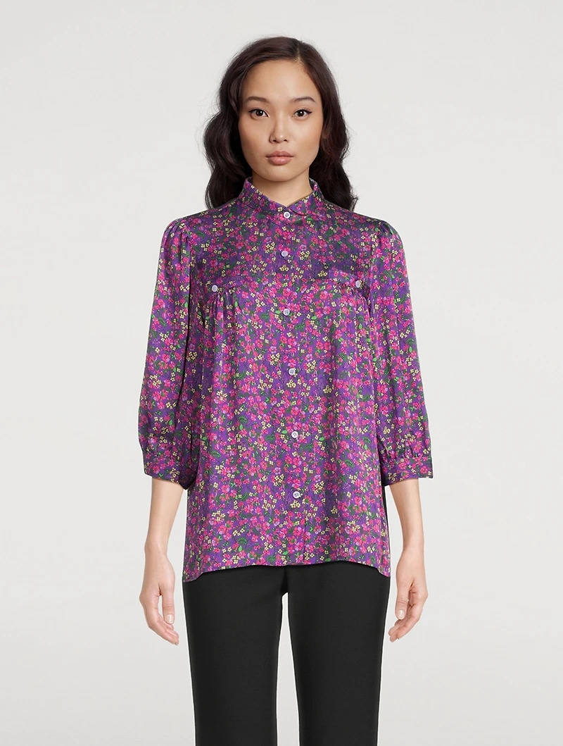 Satin Shirt Floral Print
