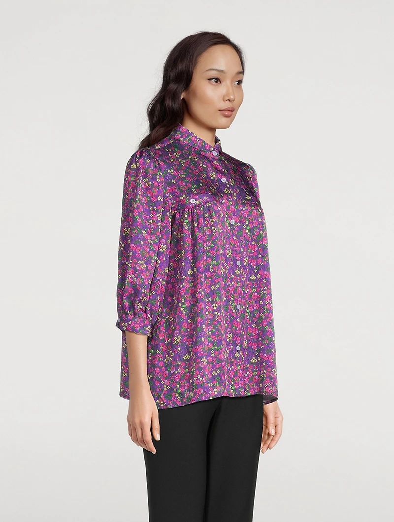 Satin Shirt Floral Print