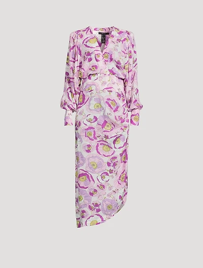 Draped Midi Dress Floral Print