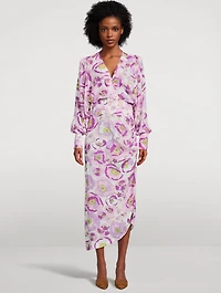 Draped Midi Dress Floral Print
