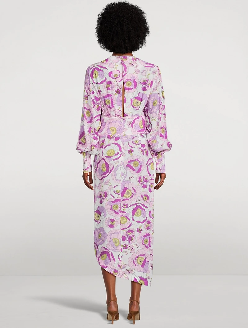 Draped Midi Dress Floral Print