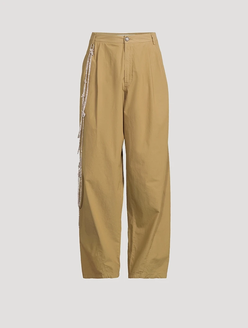 Phebe Wide-Leg Chinos With Crystal Wallet Chain