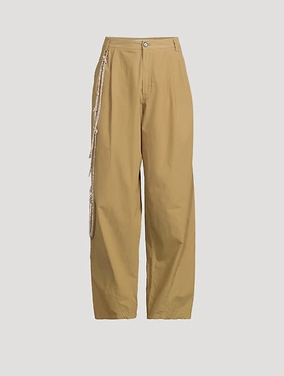 Phebe Wide-Leg Chinos With Crystal Wallet Chain