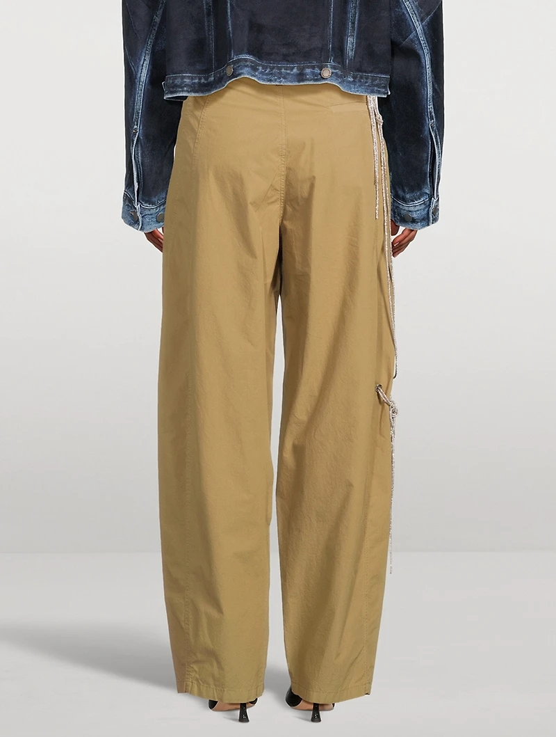 Phebe Wide-Leg Chinos With Crystal Wallet Chain