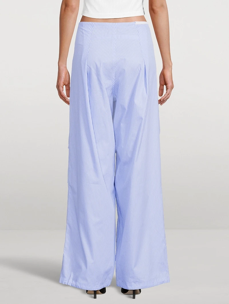 Daisy Wide-Leg Poplin Trousers Stripe Print