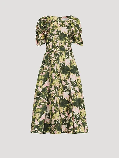 Belted Midi Dress Collapsed Bloom Iris Print