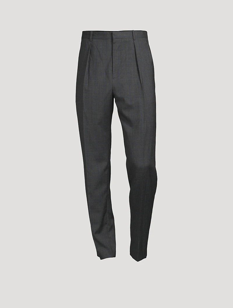 Wool Check Pleated Pants
