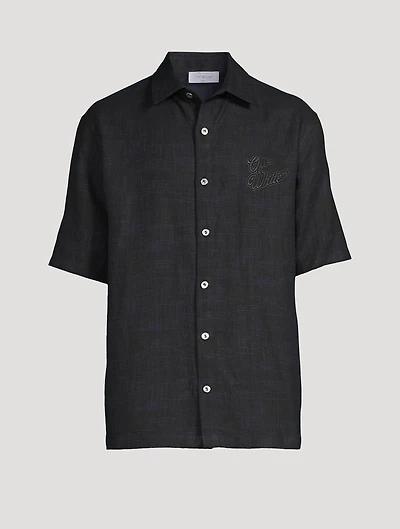 90s Logo Linen Bowling Shirt