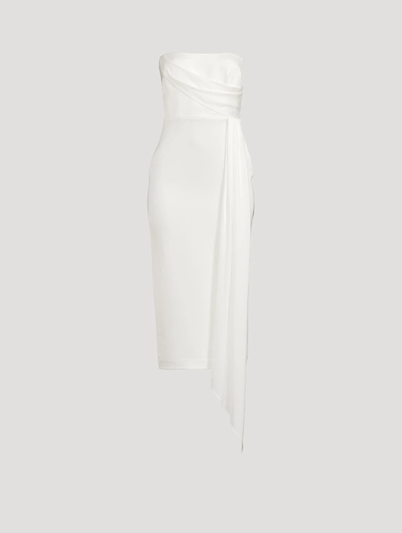 Draped Strapless Crêpe Midi Dress