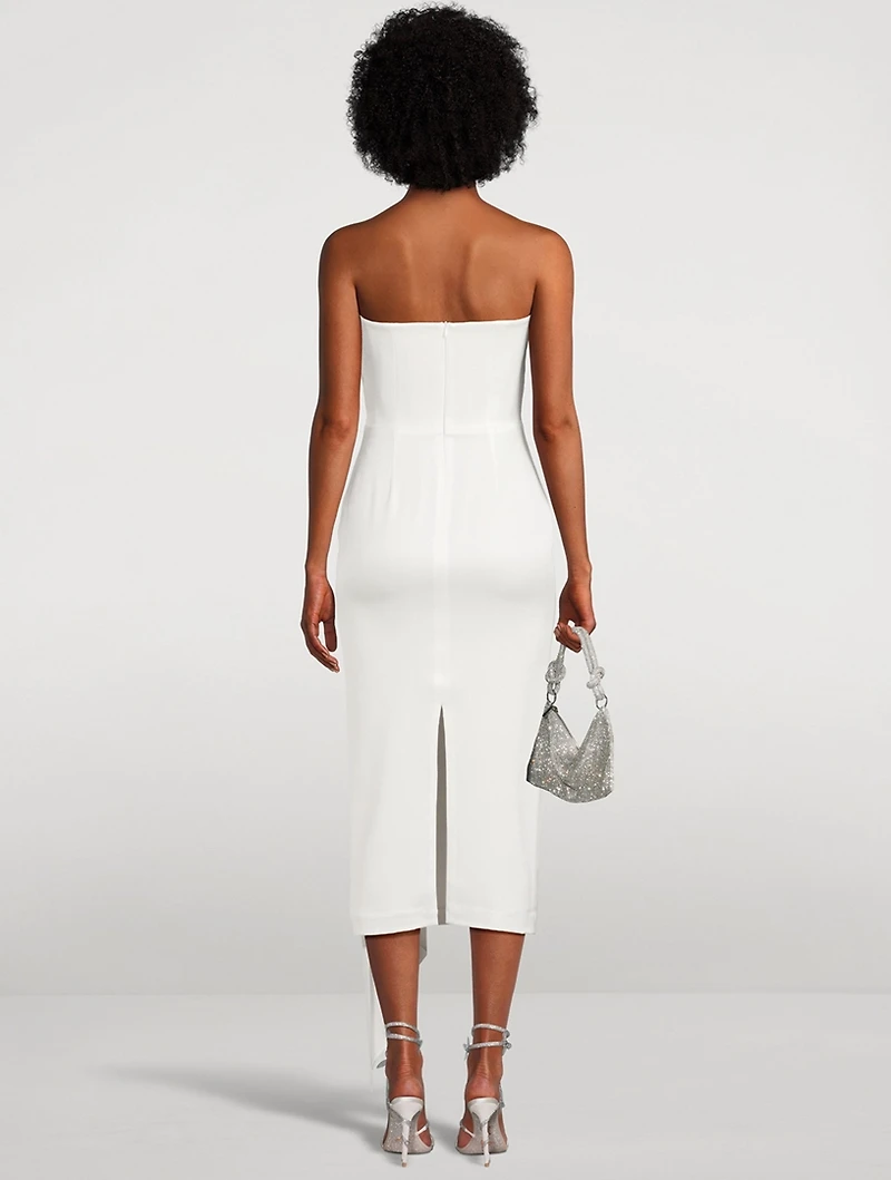 Draped Strapless Crêpe Midi Dress