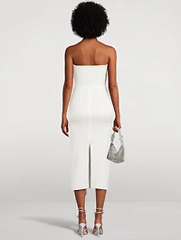 Draped Strapless Crêpe Midi Dress
