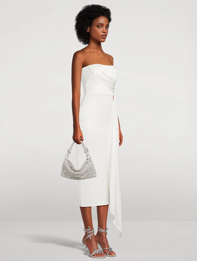 Draped Strapless Crêpe Midi Dress