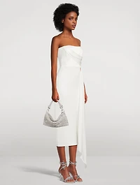 Draped Strapless Crêpe Midi Dress