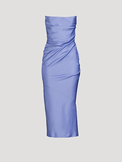 Draped Strapless Satin Crêpe Midi Dress