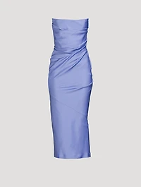 Draped Strapless Satin Crêpe Midi Dress