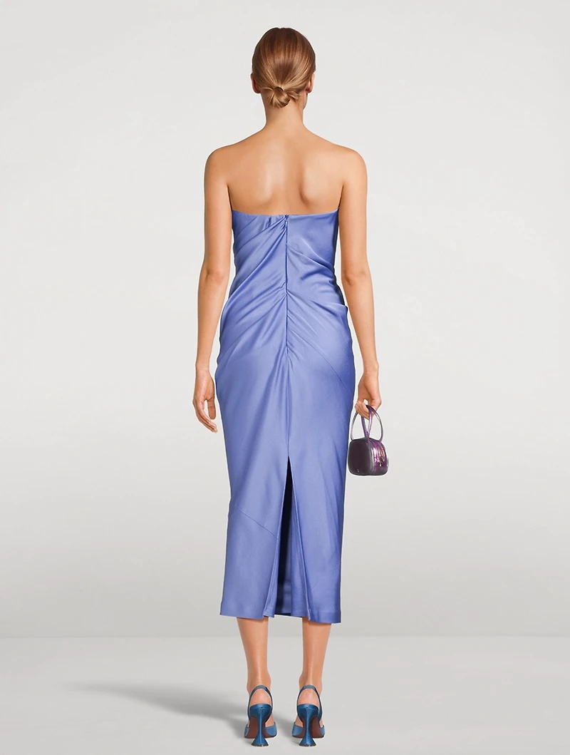 Draped Strapless Satin Crêpe Midi Dress