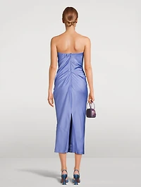 Draped Strapless Satin Crêpe Midi Dress