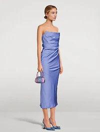 Draped Strapless Satin Crêpe Midi Dress