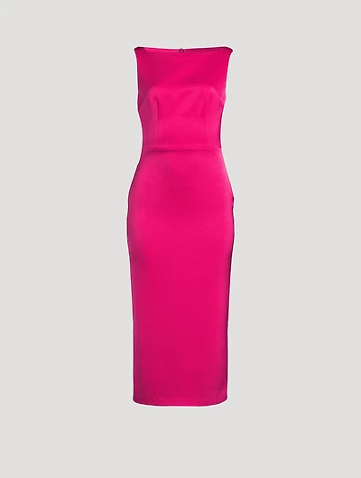 Draped-Back Satin Crêpe Sheath Dress