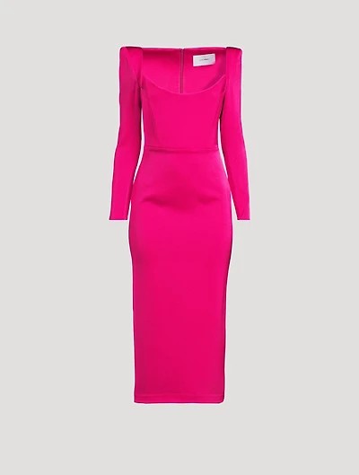 Long-Sleeve Satin Crêpe Midi Dress