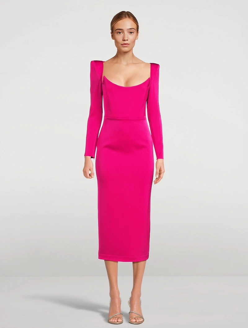 Long-Sleeve Satin Crêpe Midi Dress