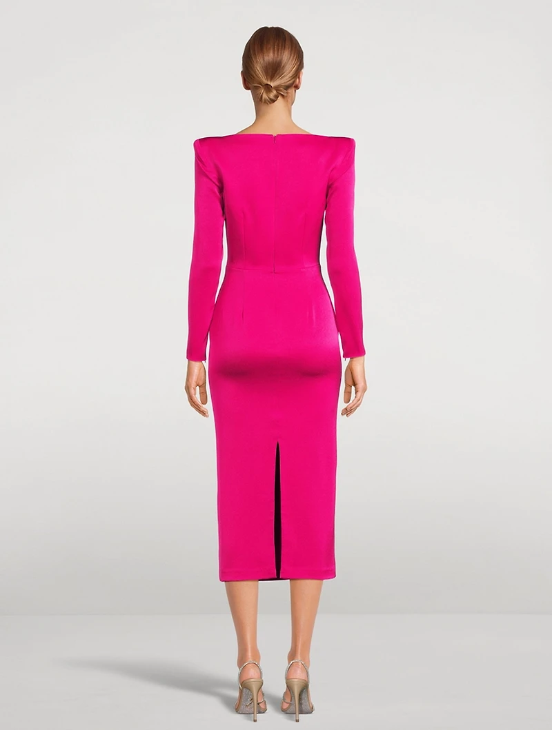 Long-Sleeve Satin Crêpe Midi Dress