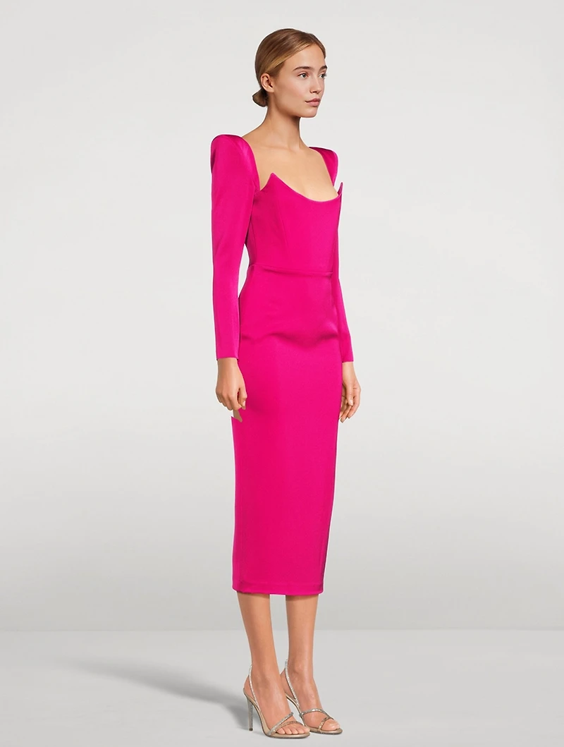 Long-Sleeve Satin Crêpe Midi Dress