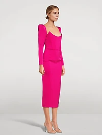 Long-Sleeve Satin Crêpe Midi Dress