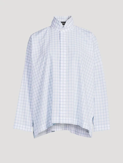 Double Stand Collar Shirt Box Check Print